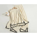 Fongt Autumn Dress New Temperament Bumpy Fork Long-Sleeved Knitted Shirt High Waist Thin Leg Trousers Two