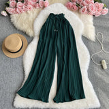 Fongt Wear A High Waist Strap With Casual Pants Female Micro Fat Large Size Show Thin Cover Meat Hanging Feeling Wide Leg Pleated Pants-Outfit
