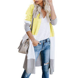 Fongt Clamming Long Knitted Sweater Rainbow Spliced Striped Cardigan Sweater Coat Women's Autumn And Winter