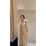 Fongt Vacation Fainting V-Neck Hanging Neck Dress Loose Belly Sleeveless Sleeve Sling Vest Long Dress