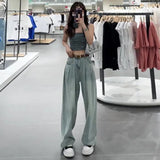 Fongt Thin Straight Jeans 2025 New Women's Summer Silk Pants Feel Small Ice Silk Wide Leg Pants