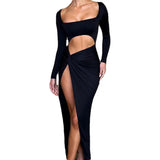 Fongt And Autumn Women's Wear Sexy Street Fashion Hollow-Out Square Collar Slit