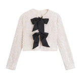 Winter New Women's Wear Temperament Light Ripe Sequins Bow Knot Short Style Coat-Outfit