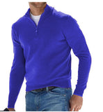 Fongt New Autumn Long Sleeve V-Neck Wool Woolen Zip-Up Men's Casual Polo Shirt