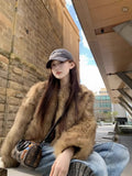 Fongt 2025 Brown Short Eco-Friendly Fur High Fashion Lazy Blouse