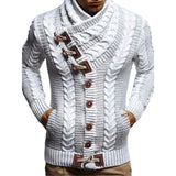 Fongt Men's Turtleneck Button Horn Buckle Knit Fashion Cardigan Men's