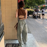 Casual Letter Print Women's Tank Top O Neck Retro Tops Hollow Out-Outfit