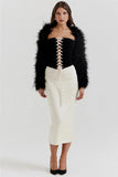 Black Lace Up Tube Top And White Satin Midi Skirt Set-Outfit