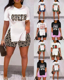 Size Women's Wear Spring And Summer 2023 New Leisure Printed Short-Sleeved Shorts Two Sets-Outfit