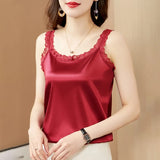 Women's Tank Tops 2023 Spring Sexy Crop Vest Solid Camisole Female Off Shoulder Satin Floral Sleeveless Clothes Women Basic