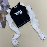 Liang Guantu 6535 Pull Frame Cotton Early Autumn New Design Sense Careful Machine Hollowed-Out Long-Sleeved T-Shirt Female Geometry-Outfit