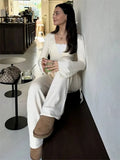 Solid Wrap Around Top And Drawstring Pants Set-Outfit