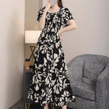 Fongt 2025 New French Holiday Collar Shoulder Short Sleeves To Show Thin Flowers Long Orange Truss Dress