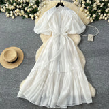 Fongt Lantern Sleeve Strap With Waist Single Buckle Dress + Inside The Sling Dress Suit