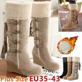 Winter Boots Warm Fur Boots Ladies High Heels Platform Knee High Snow Boots Women 2020 Warm Fur Wedge Shoes