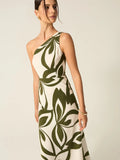 Fongt New Women's Fashion Elegant Round-Neck Knitted Dress Striped Dress Long Dress