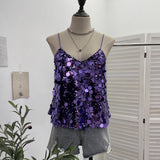 Fongt Shoot Hottie Sexy Night Club Heavy Bling Flash Shiny V Tie Sling Vest Sleeveless Top 3032