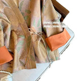 Chinese Style Printing V-Tie Spliced Coat Women's Spring And Autumn Retro Advanced Sense Improved Tang Coat-Outfit