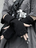 Dark Grunge Harajuku Unisex Winter Wrist Gloves Mall Gothic Punk Knitted Black Fingerless Gloves Fashion Warmer