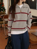 Striped Pink Sweater Retro Contrast Fashion Autumn/Winter Sweaters for Women 2023 LOOSE Grey Long Sleeve Knit