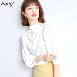 Spring Summer Women Blouses Elegant Korean style Fashion Satin shirts Loose Chiffon Long sleeve female blusas Ladies