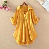 Summer New Fashion Solid Basics Loose Chiffon Blouses for Women Pullovers Polo Neck Short Sleeve Casual Commuter Shirts-Outfit