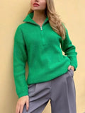 Women's Sweaters 2023 Autumn Winter Long Sleeve Top Loose Knitted Turtleneck Zipper Solid Pullover Women Oversized