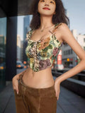 Trend Women's Wear Square Collar Hot Strap Small Vest Printed Top Slim Halter Top-Outfit