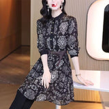 Fongt Velvet Dress Woman 2025 New Spring And Autumn Long Sleeves Chopped Flowers Retro Age-Old Light Style Chic Dress