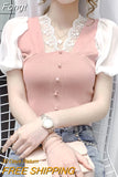 Fashion Lace V-neck Hollow Out Patchwork Button Shirt New Summer Autumn 2023 Long Sleeve Pullovers Women's Clothing
