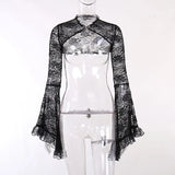 Fongt Summer New Women's Casual Pants Dark Sexy Body-In-Print Lace High-Waisted Flared