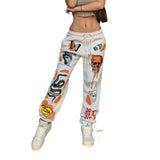 Fongt Women's Clothing 2025 Women's New Trousers Skeleton Element Trend Printing Plus Velvet High-Waisted Casual Pants