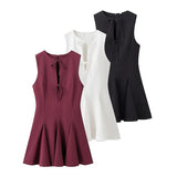 Fongt Hollow Bow Tie With Short Dress Summer Sleeveless Wave Swing Miniskirt