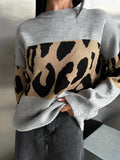 Fongt Leopard-Print Sweater Languid Wind Collar Loose-Fitting Fashion Casual Wear Autumn And Winter Top Woman