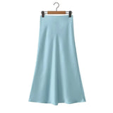 Trendy Women's Dress In Spring And Summer, The New Concise Medium And Long Style Bright Full-Length Skirt, Basic Bag Hip Skirt.-Outfit