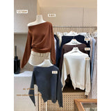 Fongt Irregular Collared Strap Bat Sleeve Knitted Shirt Women Early Autumn High-Level Feeling Unique To Super-Good-Looking Top