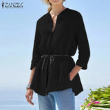 ZANZEA Women Elegant 3/4 Sleeve Buttons Down Shirt Casual Summer Thin Blouse Work Blusas Female Solid Loose Tops