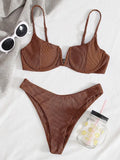 Underwired Bikini 2022 Swimwear Women Solid Brown V-bra Push Up Micro Bikini Cut Out Bathing Suit Thong Swimsuit