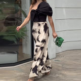 Fongt New Niche Stereo And Superimposed Diagonal Collar Top Elastic Waist Group Suit-Outfit