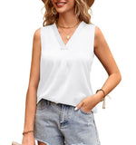 New Women's V-Collar Casual Satin Sleeveless Vest Shirt In Summer-Outfit