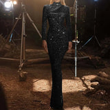 Fongt 2025 New Empty Shoulder Dress Round-Neck S-Shaped Sequin