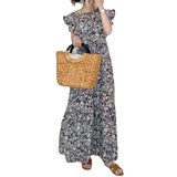 Fongt Summer New Small Broken Floral Dress Round Collar A-Shaped Dress With Sleeveless Sleeveless Dress
