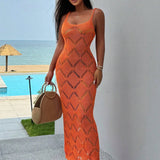 Fongt Sales Women's Clothing 2025 Summer New Fashion Sexy Bare Back Hollow Hair Weaving Sling Dress