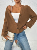 Fongt Women's Sweater V-Neck Cardigan Autumn And Winter Solid Knitted Shirt Casual Knitted Coat