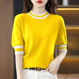 Fongt Round Collar Half-Sleeve Tight Cover Sweater Five-Point Sleeve Top Female Knitting Bottom Flying Sleeve Half-High Collar