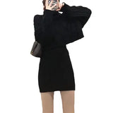 Fongt Autumn And Winter French Gentle Hemp High-Necked Short Sweater + Knitted Skirt Woman