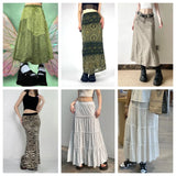 Fongt Vintage Crumbat Splicing Half-Body Skirt Holiday High-Waisted Thin A-Shaped Skirt New Mid-Long Skirt