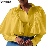 Shirts Long Sleeve Turn-down Collar Blouse 2022 VONDA Female Casual Blouse OL Shirts Blusas Tops Oversized Robe