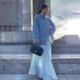 Fongt New Fashion Solid Color Lapel Heavy Industry Sequins Lazy Wind Sweater Coat-Outfit