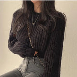 Fongt Chic Spring And Autumn Fashion Temperament With Loose Lazy Simple Short Round Collar Knitting Sweater